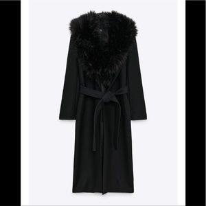 Zara Black Fur Collar Coat